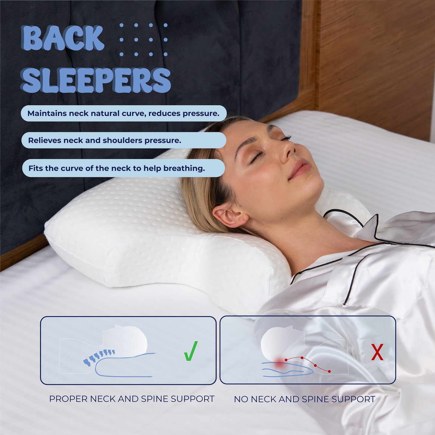 Beauty Pillow | Anti Aging, Anti Wrinkle | Memory Foam for Neck, Cervical and Shoulder Pain Relief, Back and Side Comfortable Sleeping