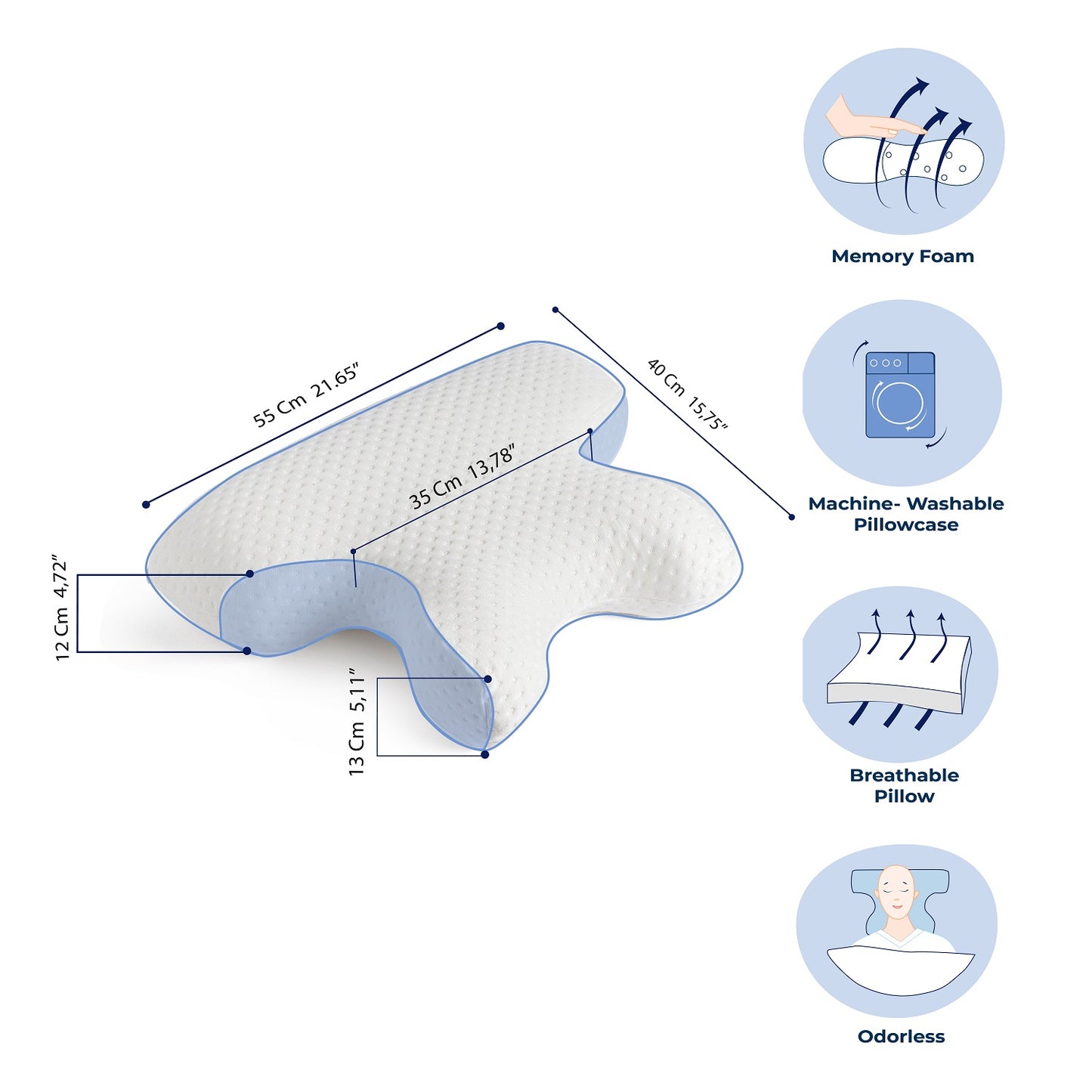 Beauty Pillow | Anti Aging, Anti Wrinkle | Memory Foam for Neck, Cervical and Shoulder Pain Relief, Back and Side Comfortable Sleeping